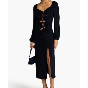 Nicholas Whitney dress metallic cutout long sleeve azure midi 6 evening cocktail